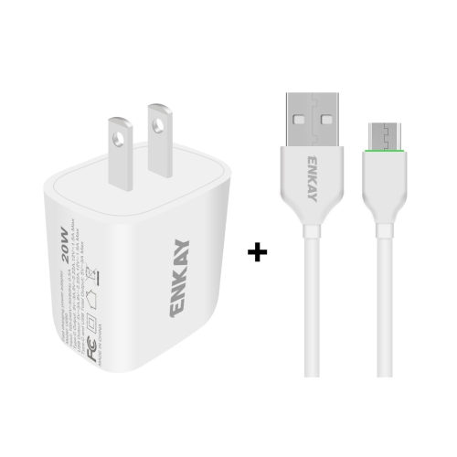 

ENKAY Hat-Prince 20W PD Type-C + QC 3.0 USB Fast Charging Travel Charger Power Adapter with Fast Charge Data Cable, US Plug(With Micro USB Cable)