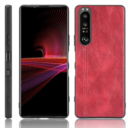 

For Sony Xperia 1 III Shockproof Sewing Cow Pattern Skin PC + PU + TPU Case(Red)