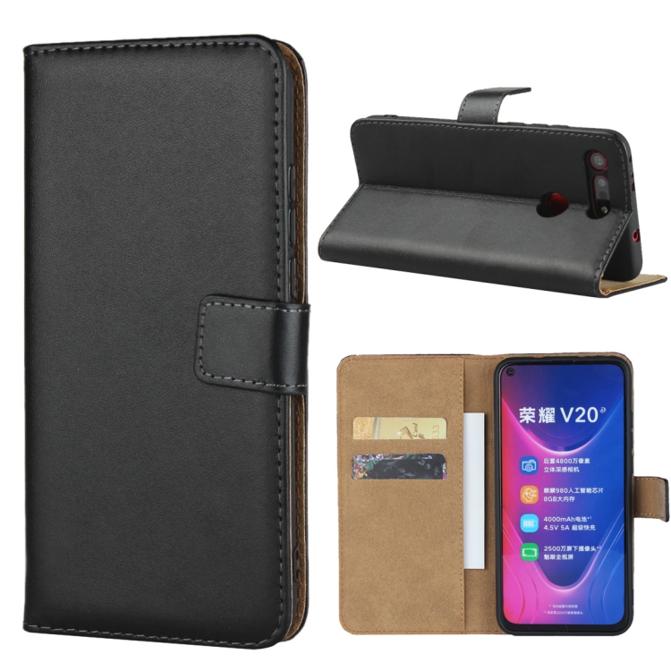 

Leather Horizontal Flip Holster For Huawei Glory V20 with Magnetic Clasp and Bracket and Card Slot and Wallet(Black)