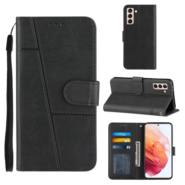 

For Samsung Galaxy S21+ 5G Stitching Calf Texture Buckle Horizontal Flip Leather Case with Holder & Card Slots & Wallet & Lanyard(Black)