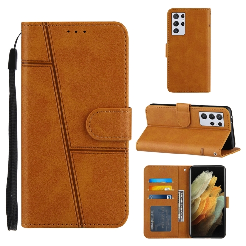 

For Samsung Galaxy S21 Ultra 5G Stitching Calf Texture Buckle Horizontal Flip Leather Case with Holder & Card Slots & Wallet & Lanyard(Yellow)