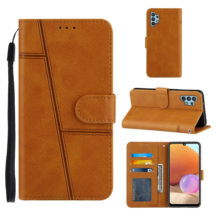 

For Samsung Galaxy A32 5G Stitching Calf Texture Buckle Horizontal Flip Leather Case with Holder & Card Slots & Wallet & Lanyard(Yellow)