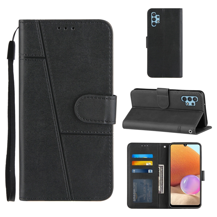 

For Samsung Galaxy A32 4G Stitching Calf Texture Buckle Horizontal Flip Leather Case with Holder & Card Slots & Wallet & Lanyard(Black)