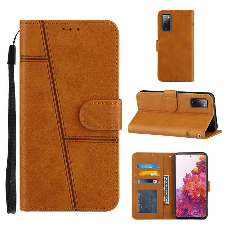 

For Samsung Galaxy A52 5G Stitching Calf Texture Buckle Horizontal Flip Leather Case with Holder & Card Slots & Wallet & Lanyard(Yellow)