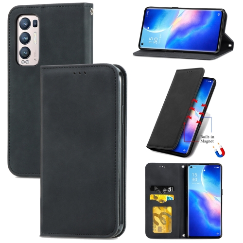 

For OPPO Reno5 Pro+ 5G Retro Skin Feel Business Magnetic Horizontal Flip Leather Case With Holder & Card Slots & Wallet & Photo Frame(Black)