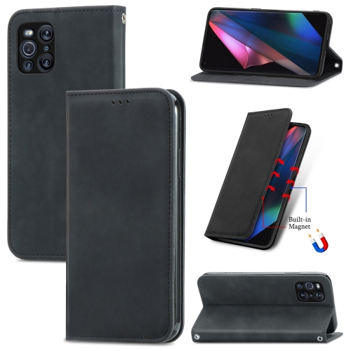 

For OPPO Find X3 Pro Retro Skin Feel Business Magnetic Horizontal Flip Leather Case With Holder & Card Slots & Wallet & Photo Frame(Black)