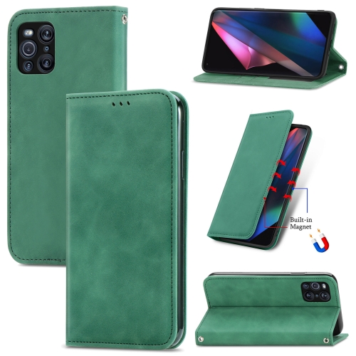 

For OPPO Find X3 Pro Retro Skin Feel Business Magnetic Horizontal Flip Leather Case With Holder & Card Slots & Wallet & Photo Frame(Green)