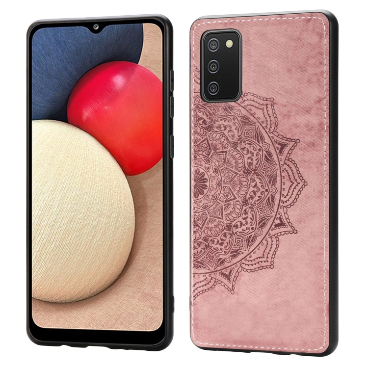 

For Samsung Galaxy A72 5G / 4G Mandala Embossed Cloth Cover PC + TPU Mobile Phone Case with Magnetic Function and Hand Strap(Rose Gold)