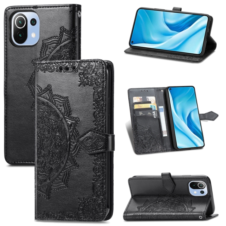 

Halfway Mandala Embossing Pattern Horizontal Flip Leather Case with Holder & Card Slots & Wallet & Lanyard For Xiaomi 11 Lite(Black)