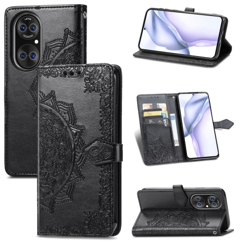 

Halfway Mandala Embossing Pattern Horizontal Flip Leather Case with Holder & Card Slots & Wallet & Lanyard For Huawei P50(Black)