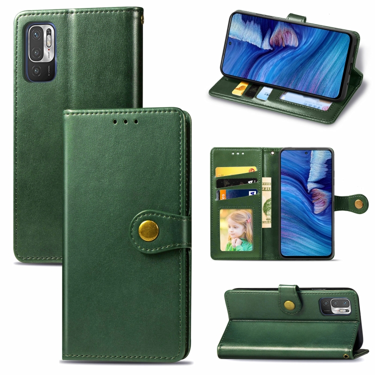 

For Xiaomi Redmi Note 10 5G Solid Color Leather Buckle Phone Case with Lanyard & Photo Frame & Card Slot & Wallet & Stand Function(Green)