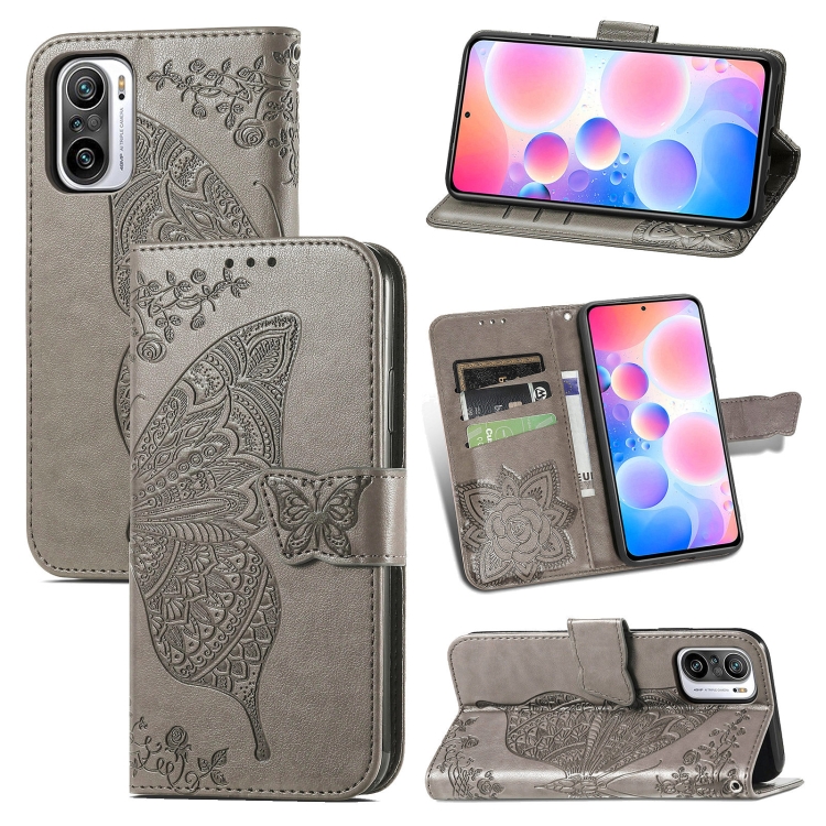 

For Xiaomi Redmi Note 10 Pro Butterfly Love Flowers Embossed Horizontal Flip Leather Case with Holder & Card Slots & Wallet & Lanyard(Gray)