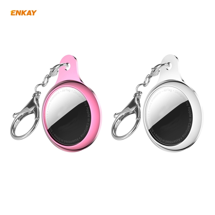 

2 PCS ENKAY Hat-Prince Anti-fall Electroplate TPU Case Cover with Keychain Ring for AirTag(Pink + Transparent)