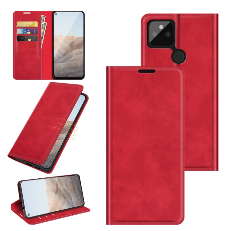 

For Google Pixel 5A 5G Retro-skin Business Magnetic Suction Leather Case with Holder & Card Slots & Wallet(Red)