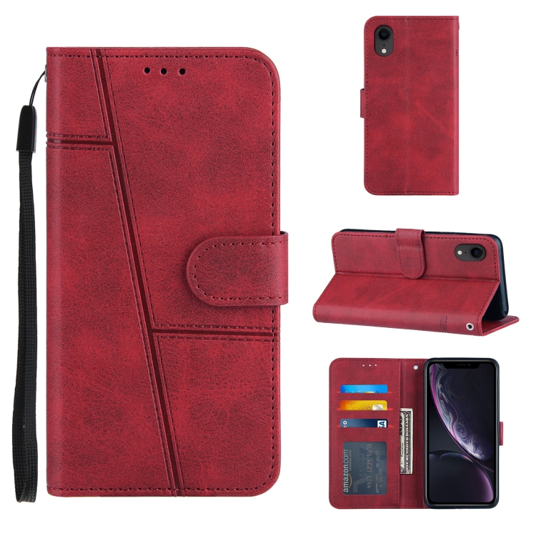 

Stitching Calf Texture Buckle Horizontal Flip Leather Case with Holder & Card Slots & Wallet & Lanyard For iPhone XR(Red)