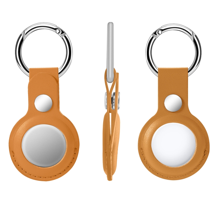 

Anti-fall Top-layer Cowhide Leather Case Cover with Switchable Keychain Ring for AirTag(Yellow)