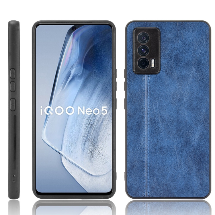 

For vivo iQOO Neo5 Shockproof Sewing Cow Pattern Skin PC + PU + TPU Case(Blue)
