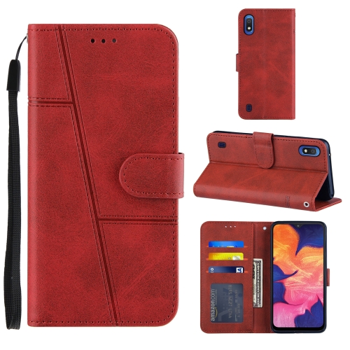 

For Samsung Galaxy A10/M10 Stitching Calf Texture Buckle Horizontal Flip Leather Case with Holder & Card Slots & Wallet & Lanyard(Red)