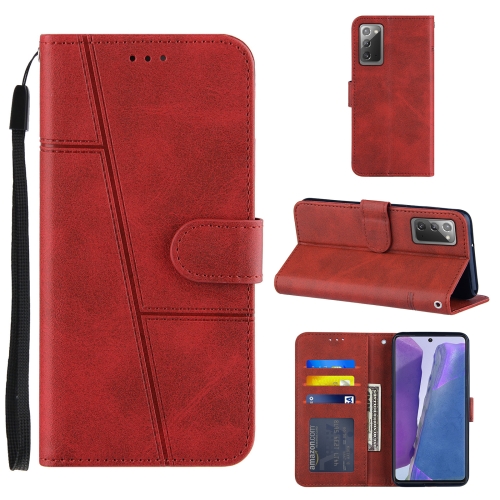 

For Samsung Galaxy Note20 Stitching Calf Texture Buckle Horizontal Flip Leather Case with Holder & Card Slots & Wallet & Lanyard(Red)