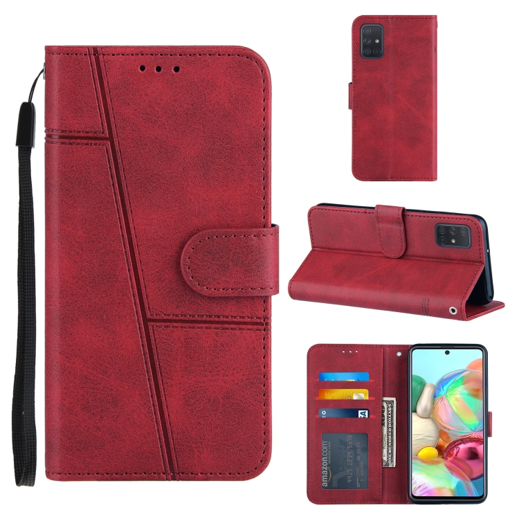 

For Samsung Galaxy A71 4G Stitching Calf Texture Buckle Horizontal Flip Leather Case with Holder & Card Slots & Wallet & Lanyard(Red)