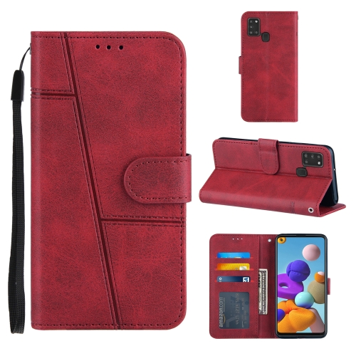 

For Samsung Galaxy A21S Stitching Calf Texture Buckle Horizontal Flip Leather Case with Holder & Card Slots & Wallet & Lanyard(Red)