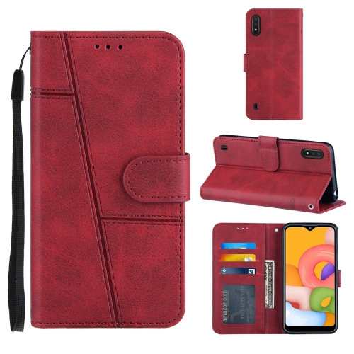 

For Samsung Galaxy A01 Stitching Calf Texture Buckle Horizontal Flip Leather Case with Holder & Card Slots & Wallet & Lanyard(Red)