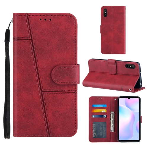 

For Xiaomi Redmi 9A Stitching Calf Texture Buckle Horizontal Flip Leather Case with Holder & Card Slots & Wallet & Lanyard(Red)