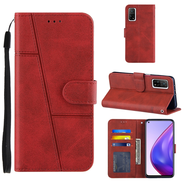 

For Xiaomi Mi 10T / 10T Pro Stitching Calf Texture Buckle Horizontal Flip Leather Case with Holder & Card Slots & Wallet & Lanyard(Red)