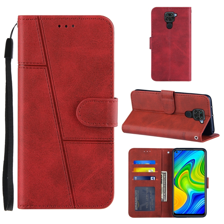 

For Xiaomi Redmi Note 9 Stitching Calf Texture Buckle Horizontal Flip Leather Case with Holder & Card Slots & Wallet & Lanyard(Red)