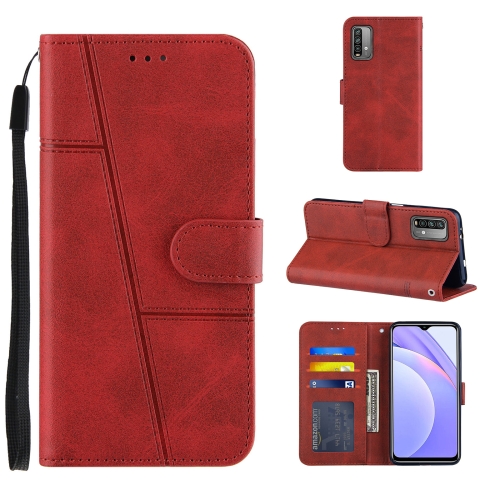 

For Xiaomi Poco M3 / Redmi 9 Power / Note 9 4G Stitching Calf Texture Buckle Horizontal Flip Leather Case with Holder & Card Slots & Wallet & Lanyard(Red)