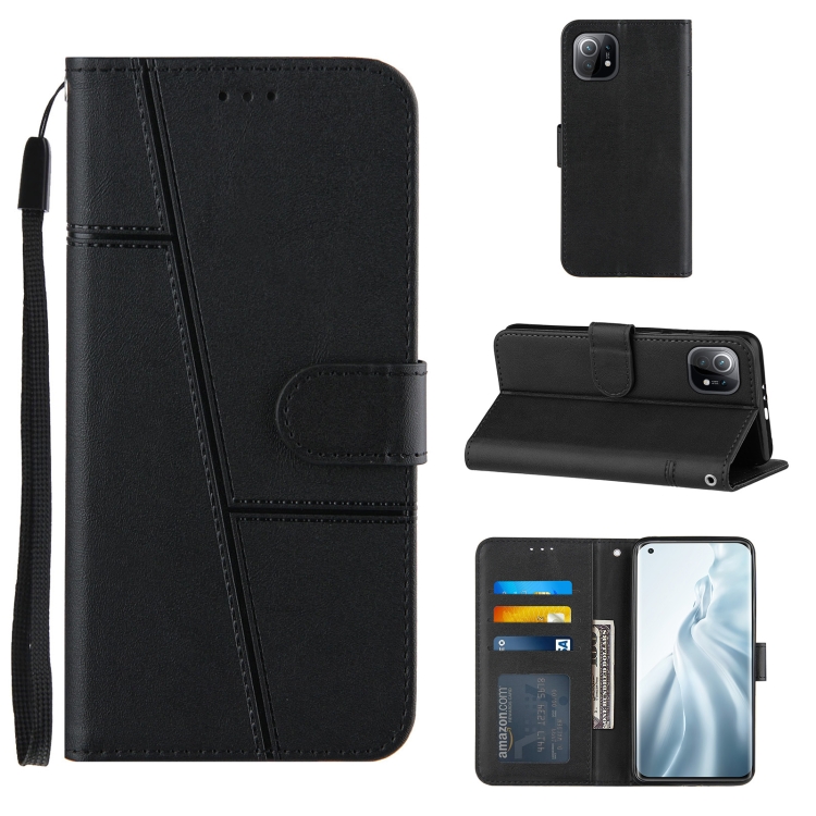

For Xiaomi Mi 11 Stitching Calf Texture Buckle Horizontal Flip Leather Case with Holder & Card Slots & Wallet & Lanyard(Black)