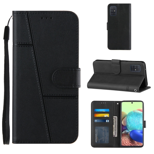 

For Samsung Galaxy A71 5G Stitching Calf Texture Buckle Horizontal Flip Leather Case with Holder & Card Slots & Wallet & Lanyard(Black)