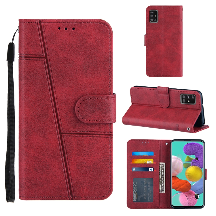 

For Samsung Galaxy A51 5G Stitching Calf Texture Buckle Horizontal Flip Leather Case with Holder & Card Slots & Wallet & Lanyard(Red)
