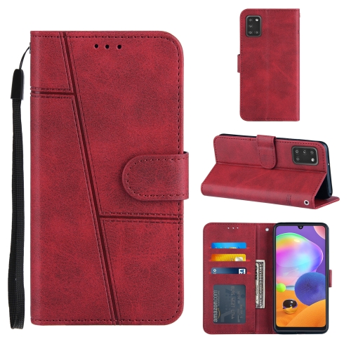 

For Samsung Galaxy A31 4G Stitching Calf Texture Buckle Horizontal Flip Leather Case with Holder & Card Slots & Wallet & Lanyard(Red)