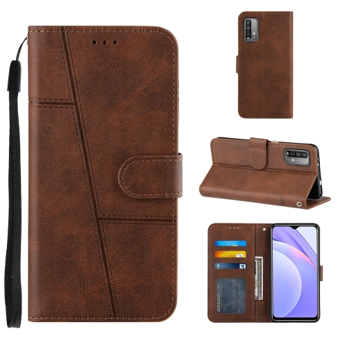 

For Xiaomi Redmi 9T Stitching Calf Texture Buckle Horizontal Flip Leather Case with Holder & Card Slots & Wallet & Lanyard(Brown)