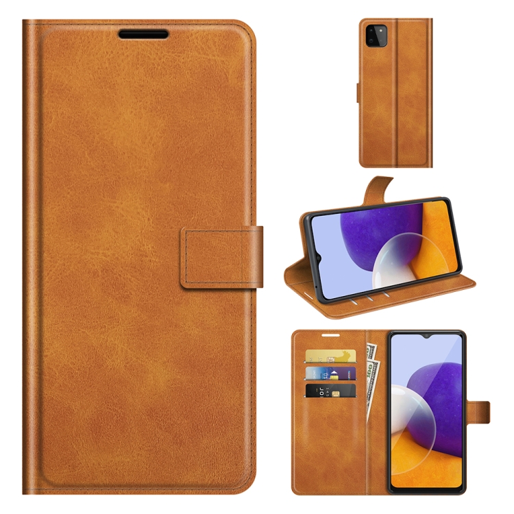 

For Samsung Galaxy A22 5G Retro Calf Pattern Buckle Horizontal Flip Leather Case with Holder & Card Slots & Wallet(Yellow)
