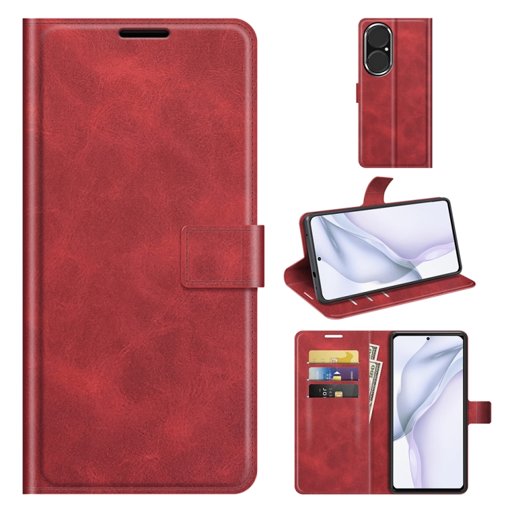 

For Huawei P50 Retro Calf Pattern Buckle Horizontal Flip Leather Case with Holder & Card Slots & Wallet(Red)