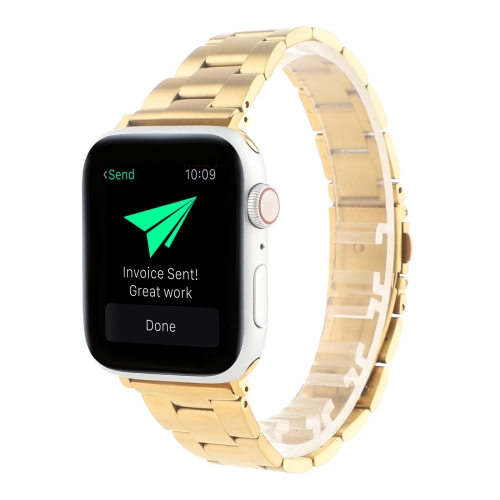 

Stainless Steel Three Beads Hand Detachable Xiaoman Waist Strap Wristband For Series 6 & SE & 5 & 4 40mm / 3 & 2 & 1 38mm(Gold)