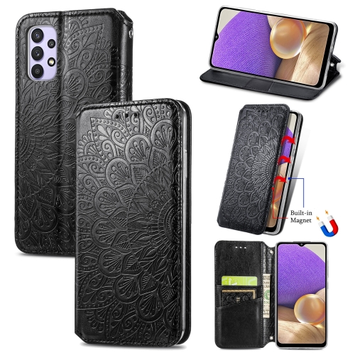 

For Samsung Galaxy A32 4G Blooming Mandala Embossed Pattern Magnetic Horizontal Flip Leather Case with Holder & Card Slots & Wallet(Black)