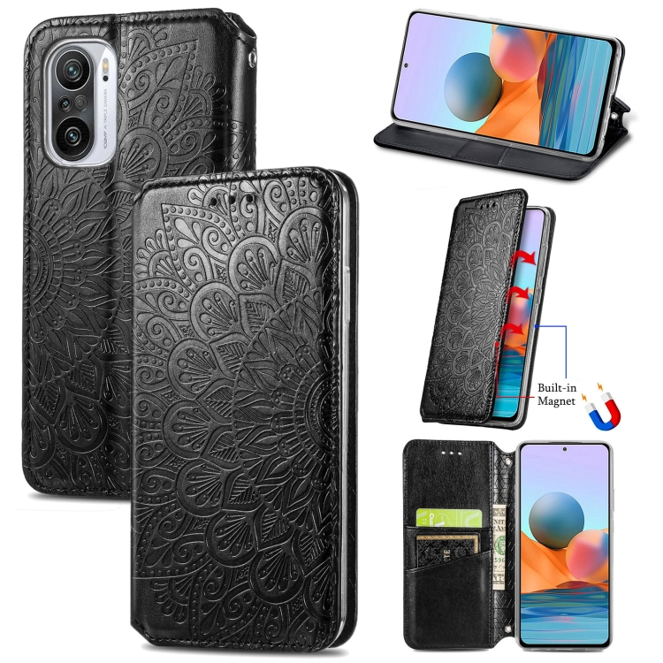 

For Xiaomi Redmi K40 / K40 Pro Blooming Mandala Embossed Pattern Magnetic Horizontal Flip Leather Case with Holder & Card Slots & Wallet(Black)