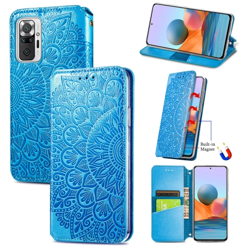 

For Xiaomi Redmi Note 10 Pro Blooming Mandala Embossed Pattern Magnetic Horizontal Flip Leather Case with Holder & Card Slots & Wallet(Blue)