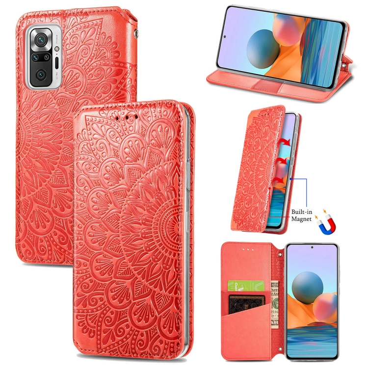 Sunsky Para Xiaomi Redmi Note 10 Pro Blooming Mandala Patrón En Relieve Funda De Cuero Horizontal Horizontal Con Soporte Y Ranuras Para Tarjetas Rojo