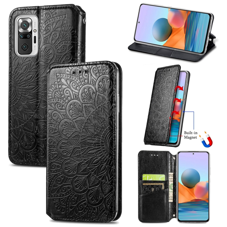 

For Xiaomi Redmi Note 10 Pro Blooming Mandala Embossed Pattern Magnetic Horizontal Flip Leather Case with Holder & Card Slots & Wallet(Black)