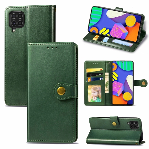 

For Samsung Galaxy F62 Solid Color Leather Buckle Phone Case with Lanyard & Photo Frame & Card Slot & Wallet & Stand Function(Green)