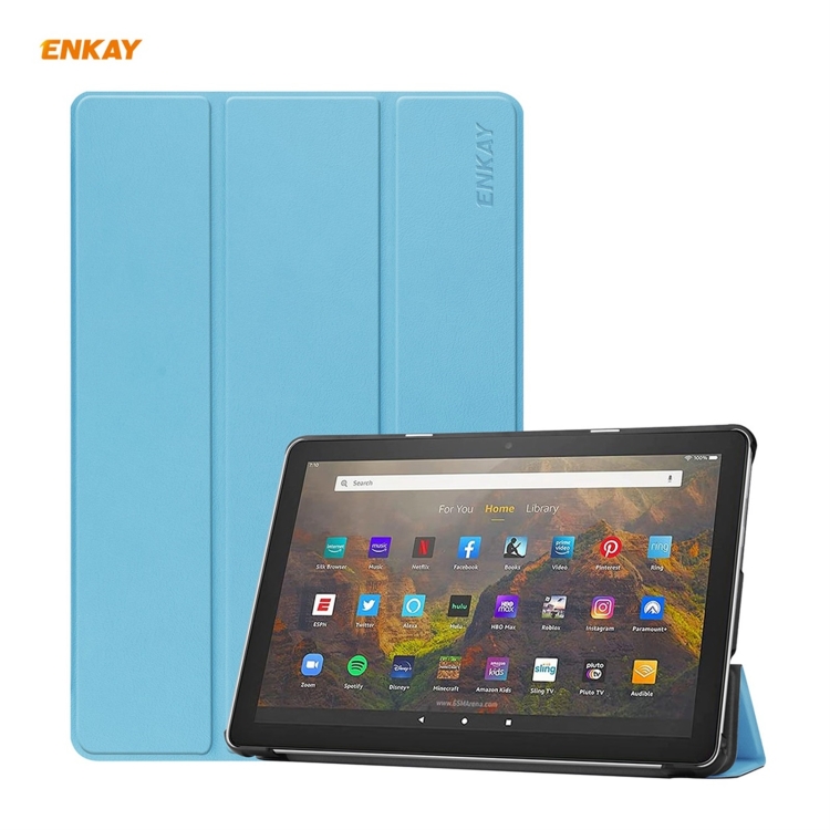 

ENKAY PU Leather + Plastic Smart Case with Three-folding Holder for Amazon Fire HD 10 / 10 Plus (2021)(Light Blue)