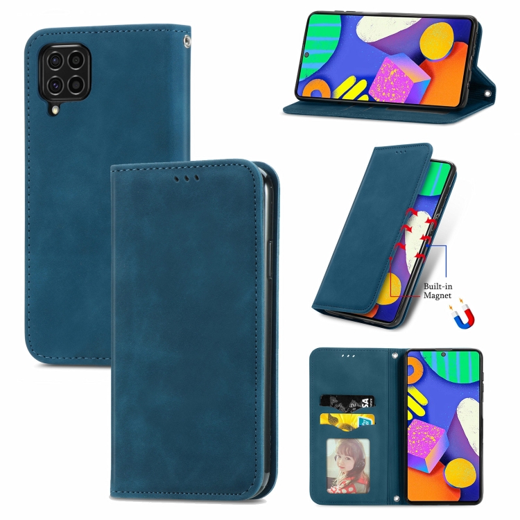 

For Samsung Galaxy F62 Retro Skin Feel Business Magnetic Horizontal Flip Leather Case With Holder & Card Slots & Wallet & Photo Frame(Blue)