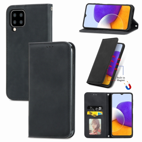 

For Samsung Galaxy A22 5G Retro Skin Feel Business Magnetic Horizontal Flip Leather Case With Holder & Card Slots & Wallet & Photo Frame(Black)