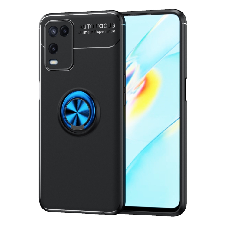

For OPPO A54 4G Metal Ring Holder 360 Degree Rotating TPU Case(Black+Blue)