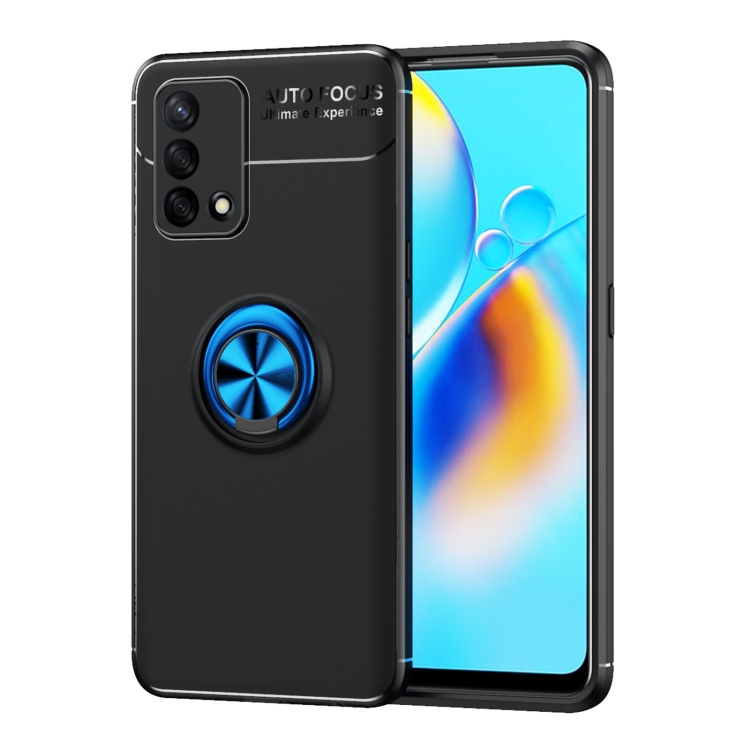 

For OPPO A74 4G Metal Ring Holder 360 Degree Rotating TPU Case(Black+Blue)