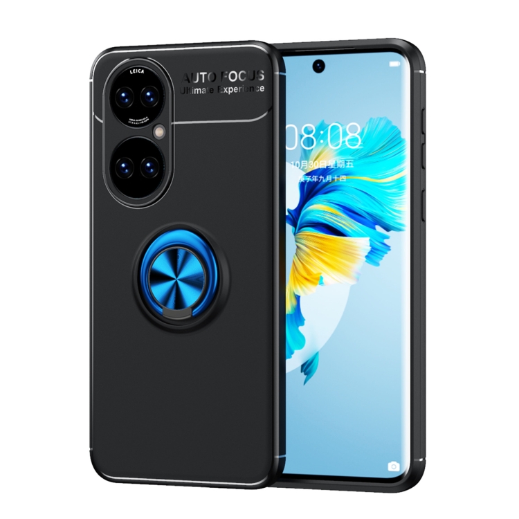 

For Huawei P50 Metal Ring Holder 360 Degree Rotating TPU Case(Black+Blue)